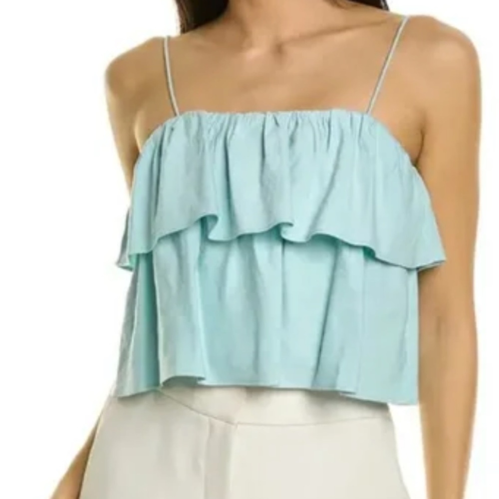 Alice and Olivia Marylynn Ruffled Crop Top, Powder Blue, XS